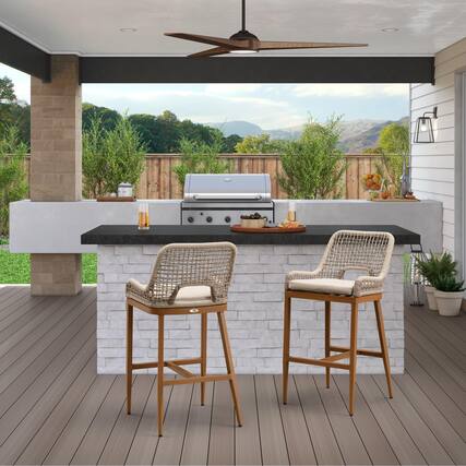 Front. PURPLE LEAF - Outdoor Bar/Counter Height Stool Set of 2 Wicker Rattan Bar stools with Back Aluminum Outside Garden Patio Bar Chairs - Plaid-Bar Height.