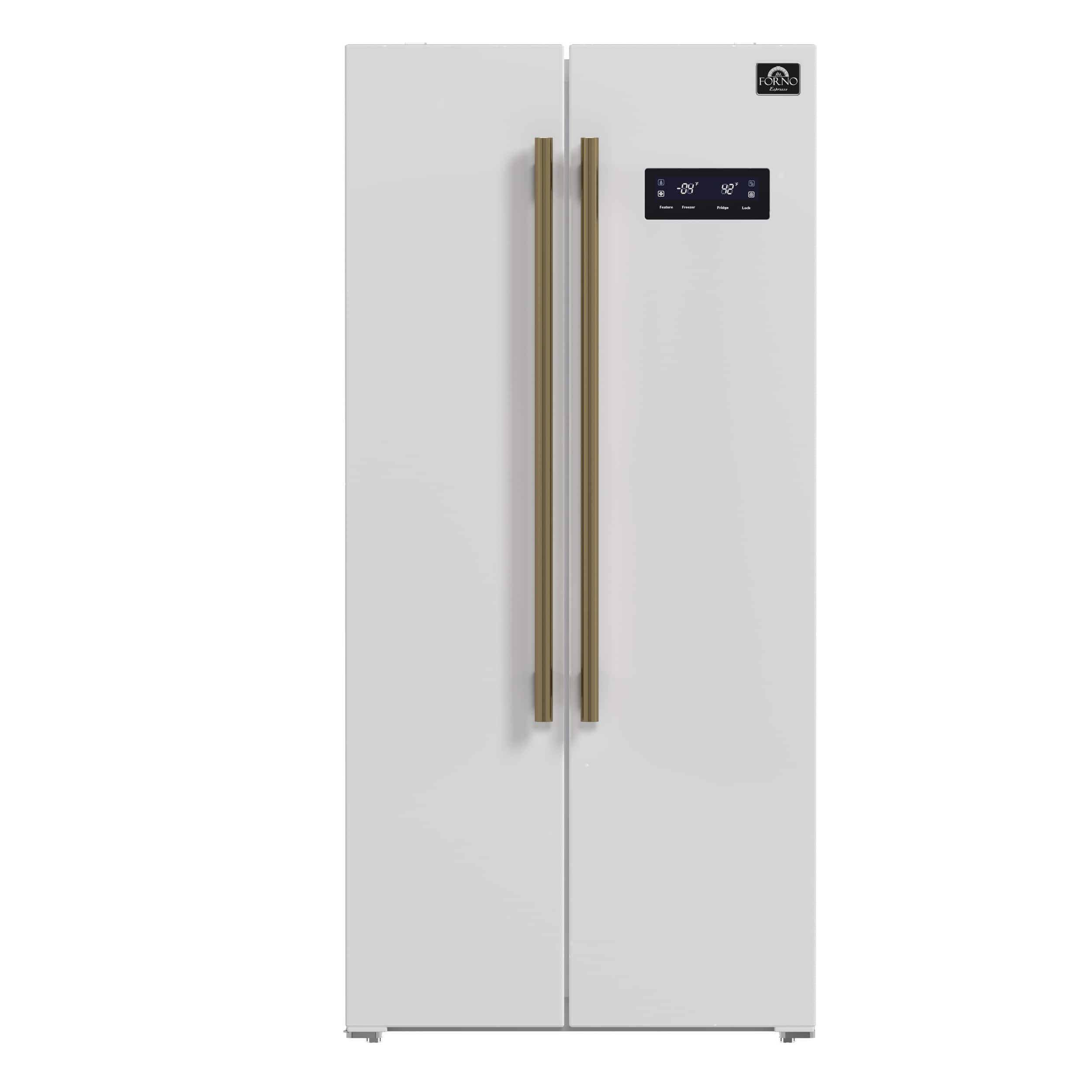 Forno Appliances - Salerno 15.6 Cu. Ft. Freestanding Counter-Depth Side-by-Side Refrigerator with Customizable Handles in Antique Brass - White