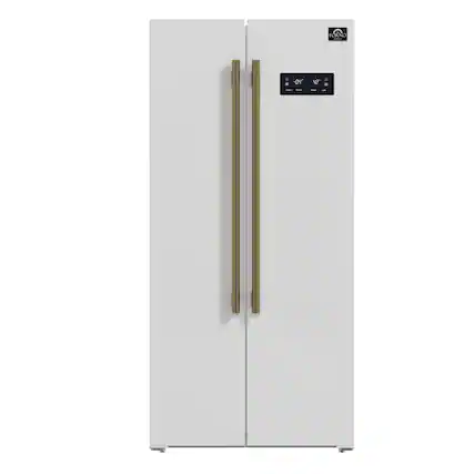 Front. Forno Appliances - Salerno 15.6 Cu. Ft. Freestanding Counter-Depth Side-by-Side Refrigerator with Customizable Handles in Antique Brass - White.