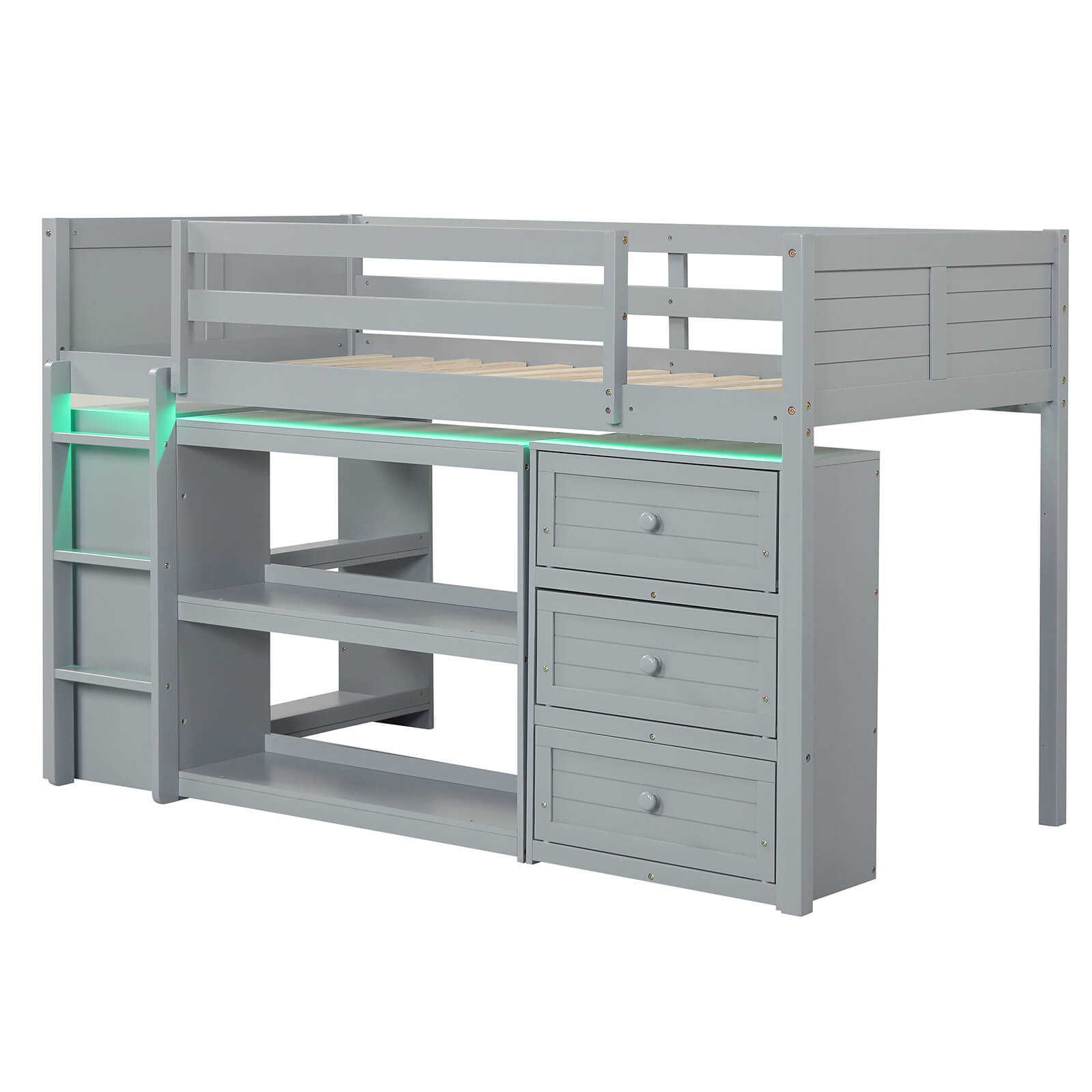 Alt View 1. Costway - Costway Twin Size Loft Bed with LED Lights Underbed Space Drawers Shelves Ladder - Gray.
