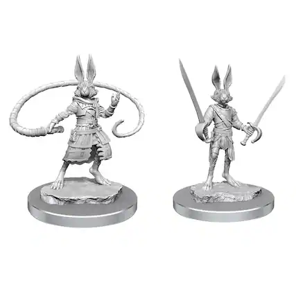 Front. NECA - D&D Nolzurs Marvelous Unpainted Miniatures | Harengon Rogues - Grey.