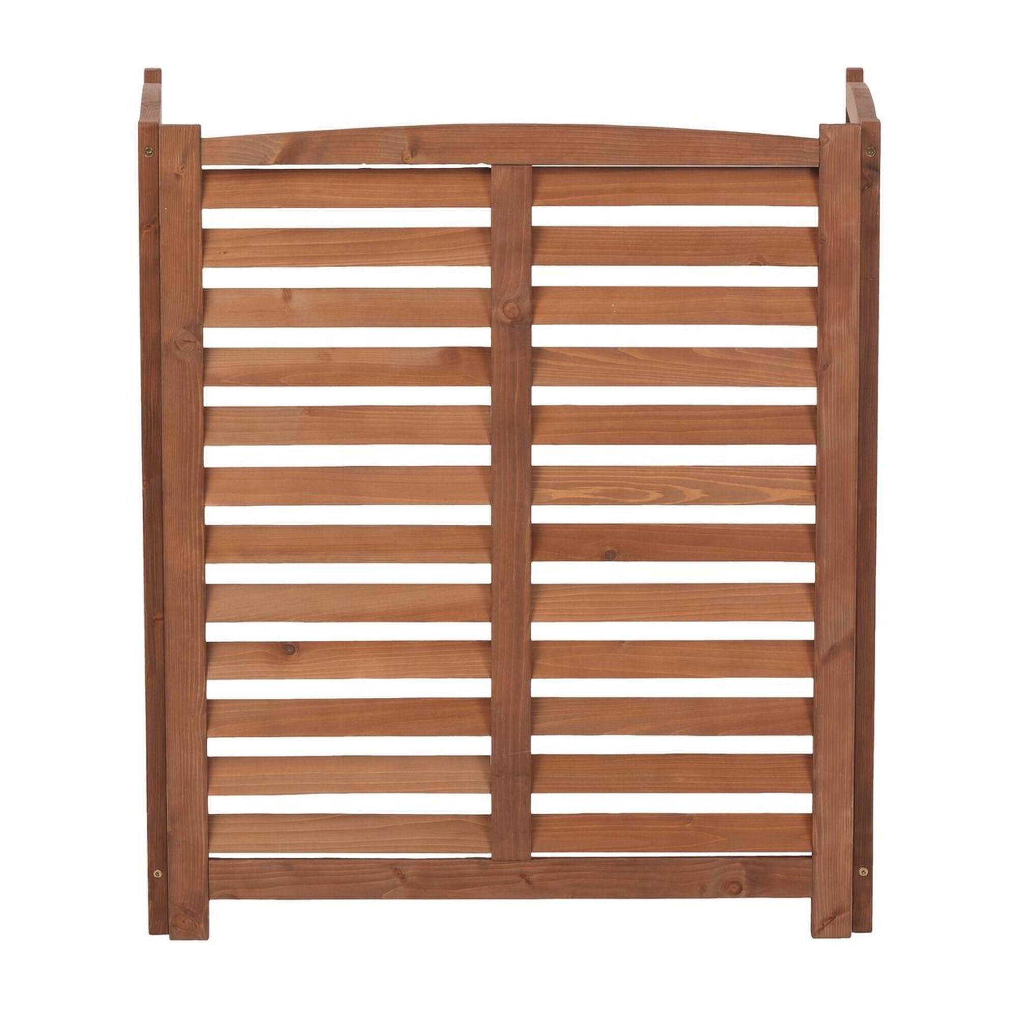 Front. RYHNUYNE - 3-Panel Outdoor Wood Privacy Screen for Air Conditioner, 32 by 38 Inch Solid Wood Fence with Ventilated Slat - Brown.