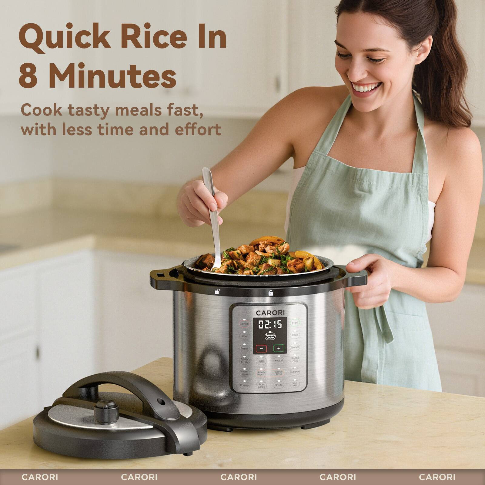 Quick Rice In 8 Minutes  
Cook tasty meals fast, with less time and effort  

CARORI  
CARORI  
CARORI  
CARORI  
CARORI