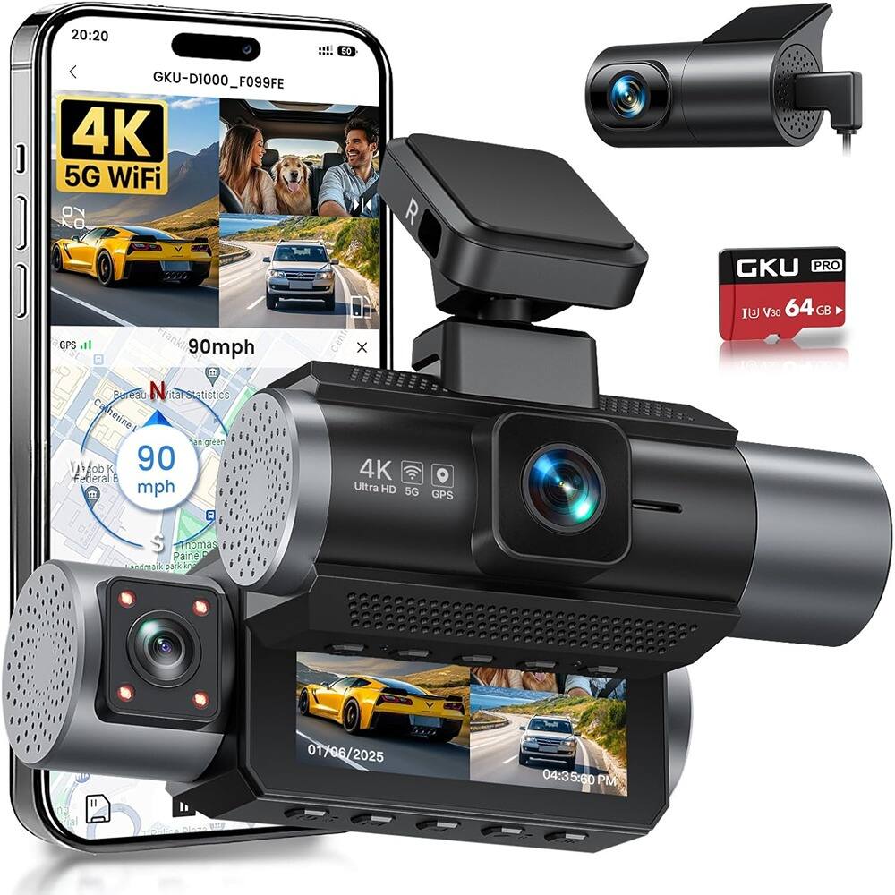 RTMB - Triple Car Camera 3-Inch Screen, 5.8GHz WiFi, Built-in GPS