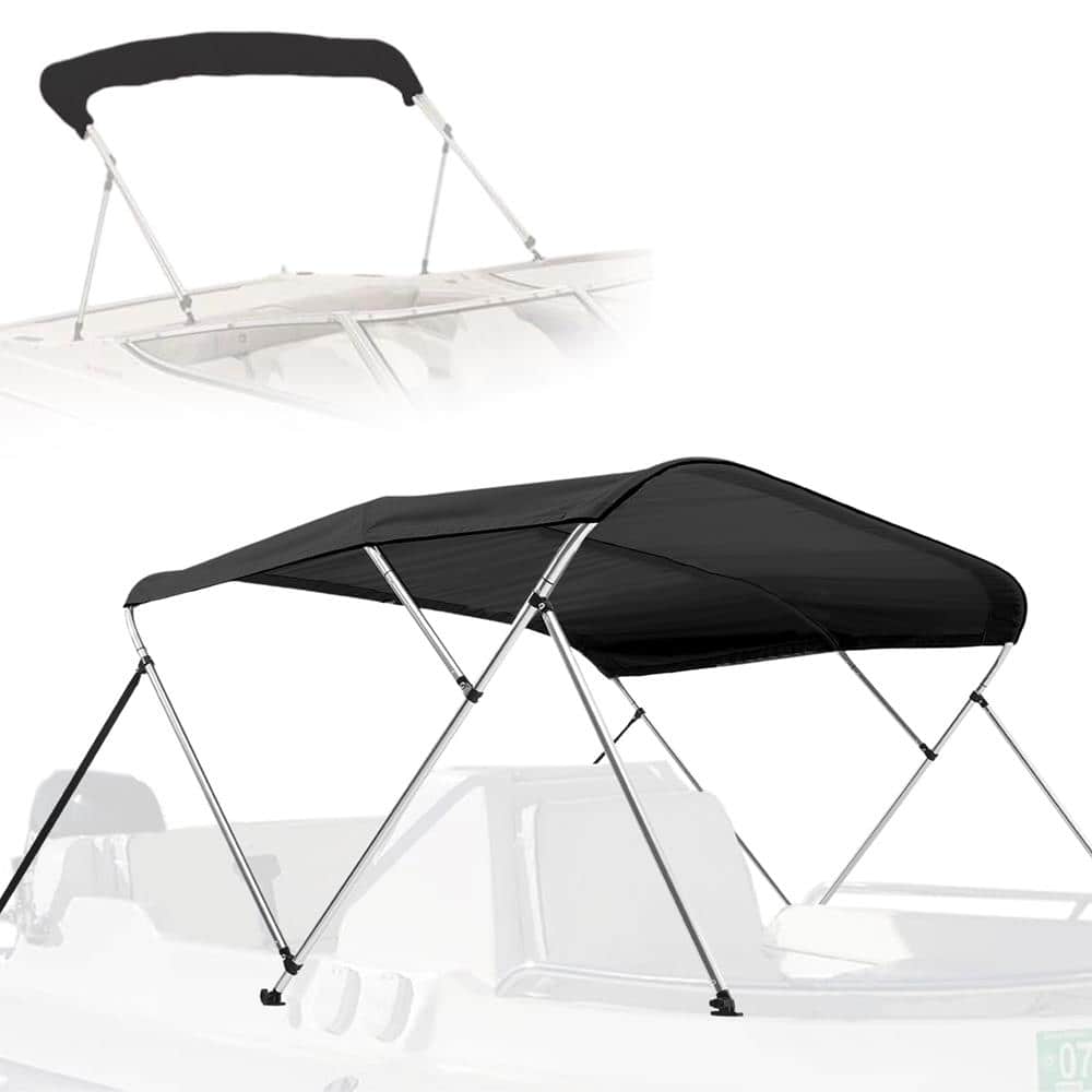SereneLife - 3 Bow Bimini Top Waterproof Cover for Boat, Includes 2 Straps, 2 Rear Support Poles