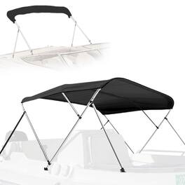 SereneLife - 3 Bow Bimini Top Waterproof Cover for Boat, Includes 2 Straps, 2 Rear Support Poles