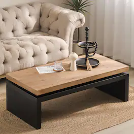 Lirago - 48" Modern Industrial Coffee Table Two-Tone Wood with Wood Thick Design Floating Top Design Living Room Center Table - Brown