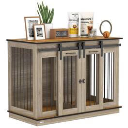 Pawhut - 47"W Dog Crate Furniture with Divider, Pet End Table Kennel for Small to Large Breeds, Large Indoor Double Doors