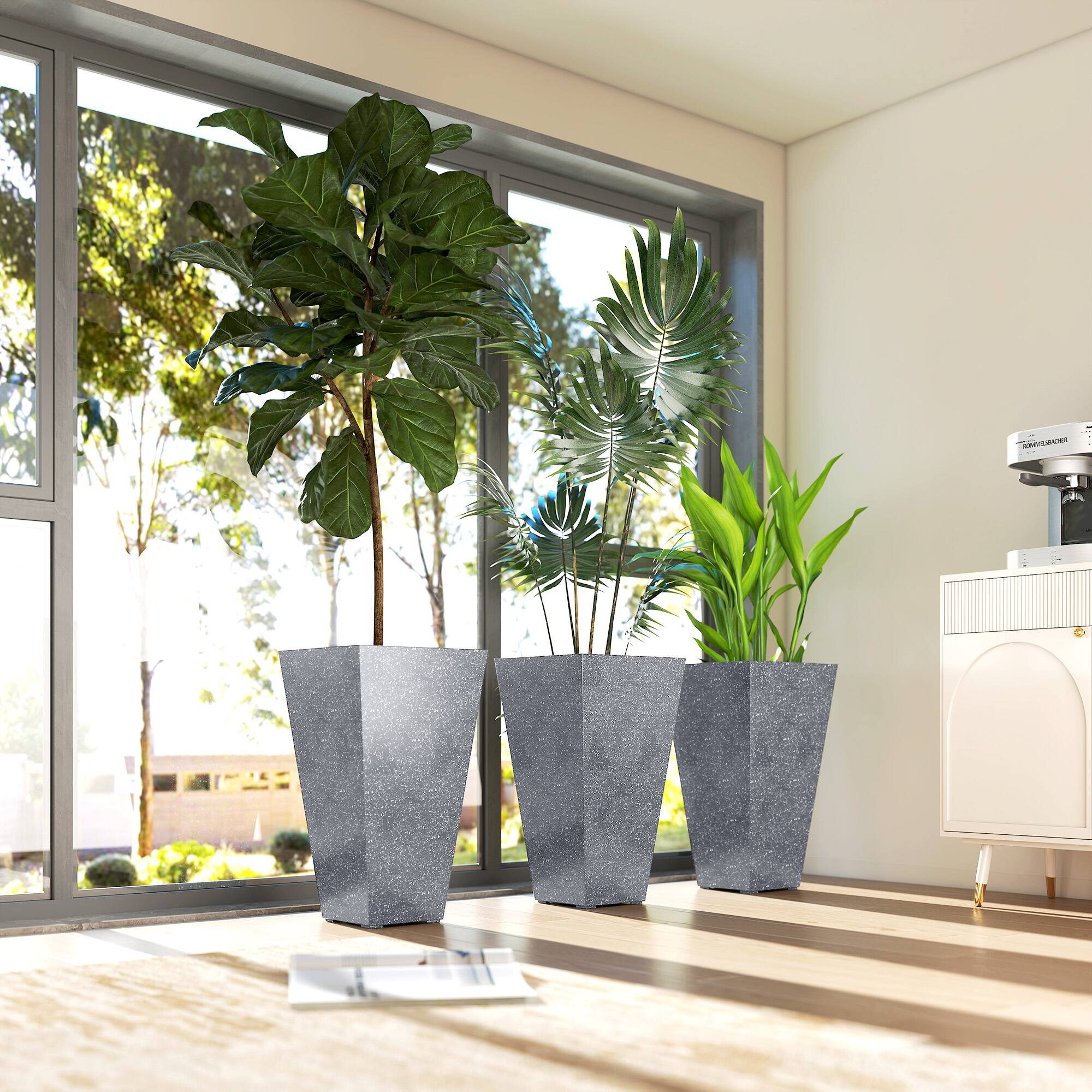 Outsunny Tall Planters, Set of 3 Plastic Flower Pots with Marble