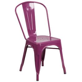 Emma + Oliver - Commercial Grade Colorful Metal Indoor-Outdoor Dining Stack Chair - Purple