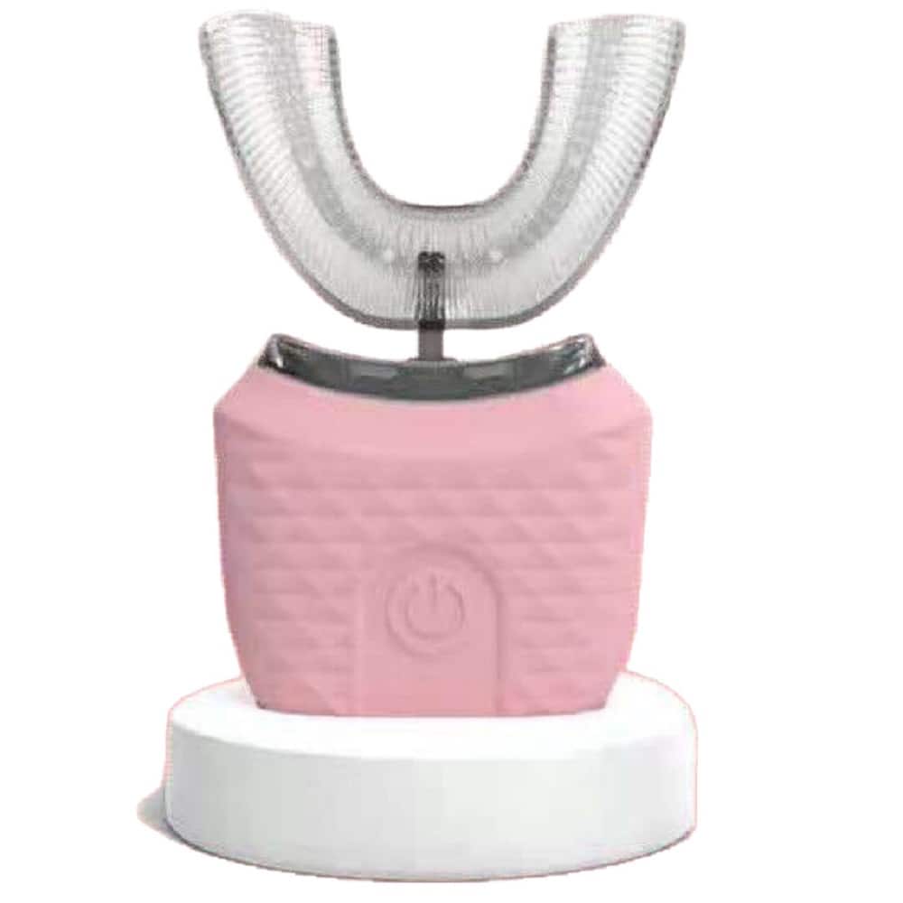 Auledio - 1pc Pink Ultrasonic U-Shaped Electric Toothbrush, 360° Auto Cleaning, Wireless Charging, for Kids/Adults Travel