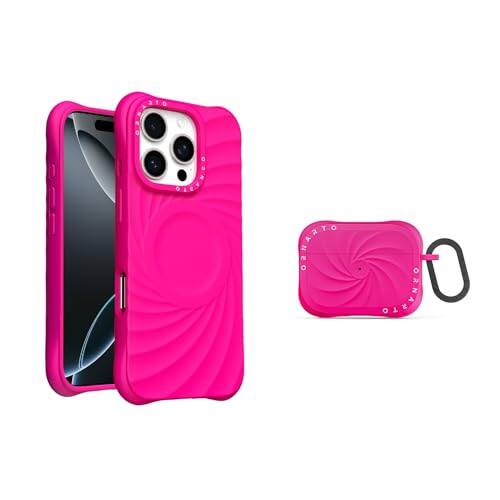 Front. Ornarto - ORNARTO Vortuxe for iPhone 16 Pro Max Case 6.9" and for AirPods Pro 2 Case in Hot Pink - Hot Pink.