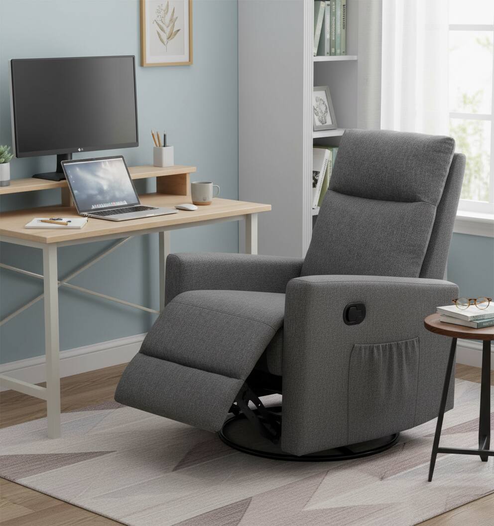 Alt View 5. AOITUN - Gray Fabric 360 Swivel Rocker Recliner Chair, Plush Upholstered Glider with Side Pocket for Nursery & Living Room - Gray.