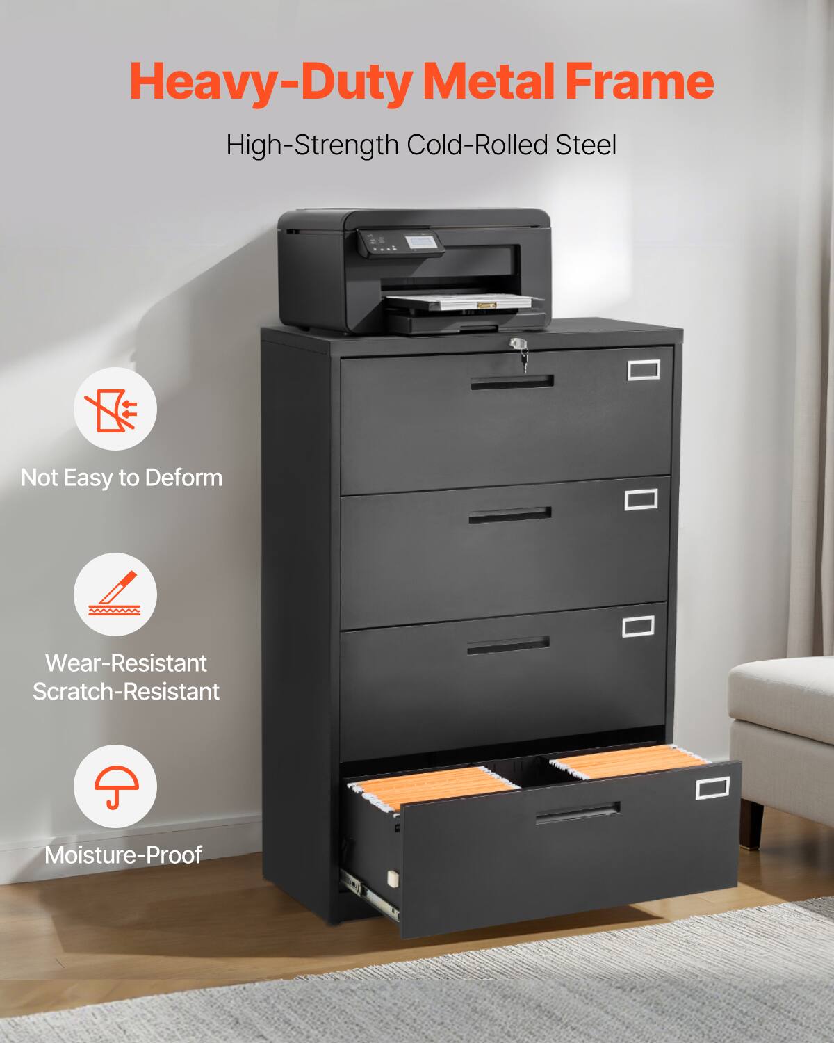 Heavy-Duty Metal Frame  
High-Strength Cold-Rolled Steel  

- Not Easy to Deform  
- Wear-Resistant Scratch-Resistant  
- Moisture-Proof