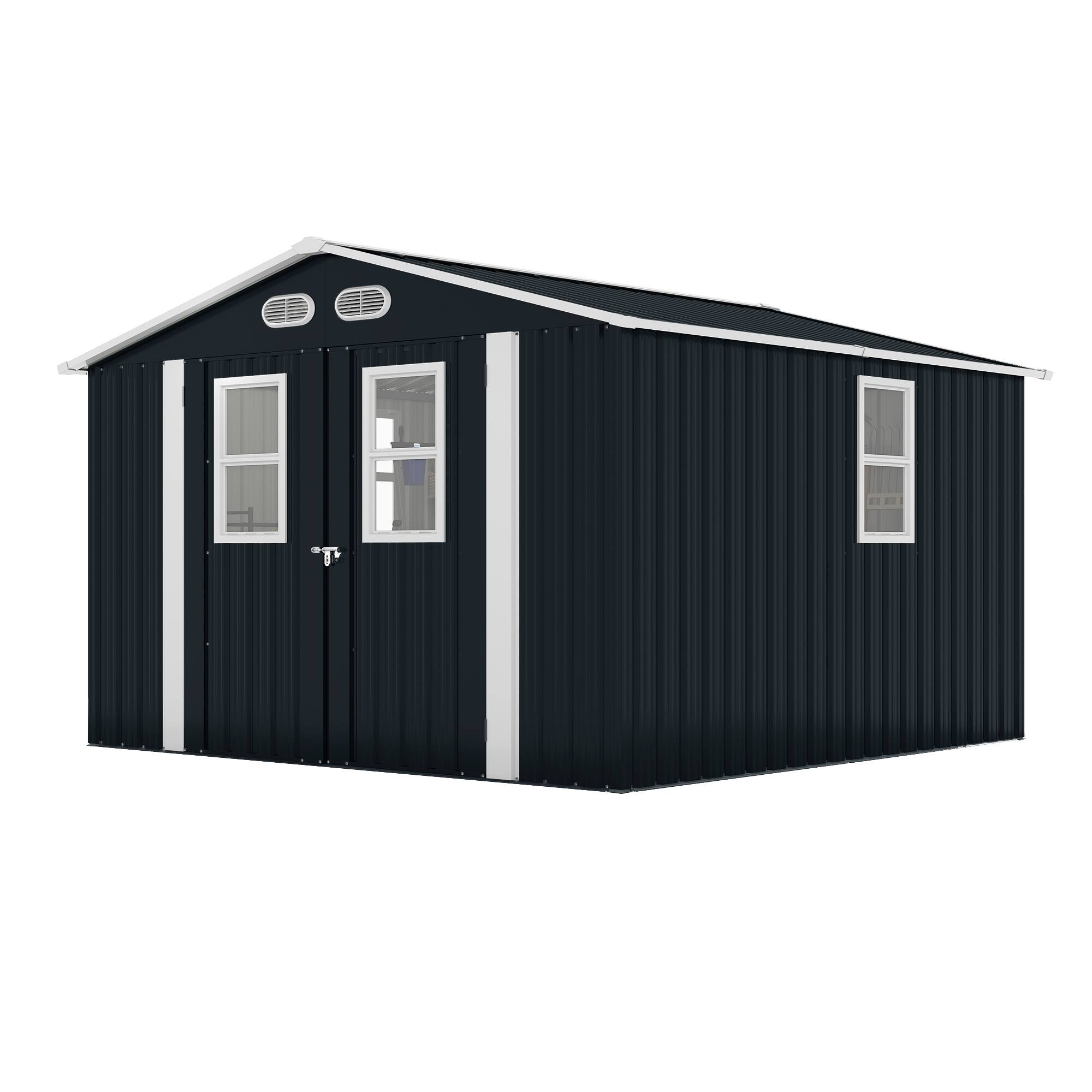 Alt View 8. Loheer - Loheer 8x8 Outdoor Storage Shed Dark Gray Metal Garden Tool Shed with Windows and Lockable Doors.