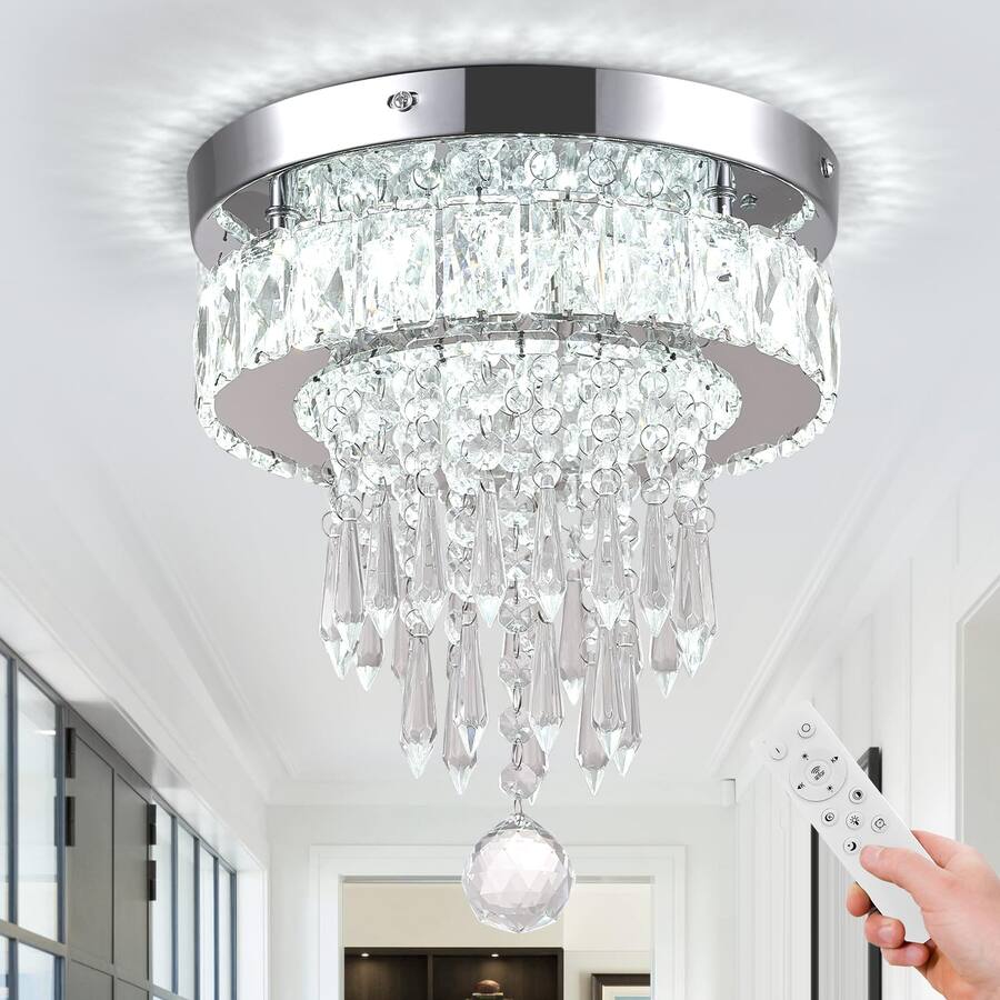 TECH SAFARI Small Flush Mount Led Crystal Chandelier With K Crystals ...