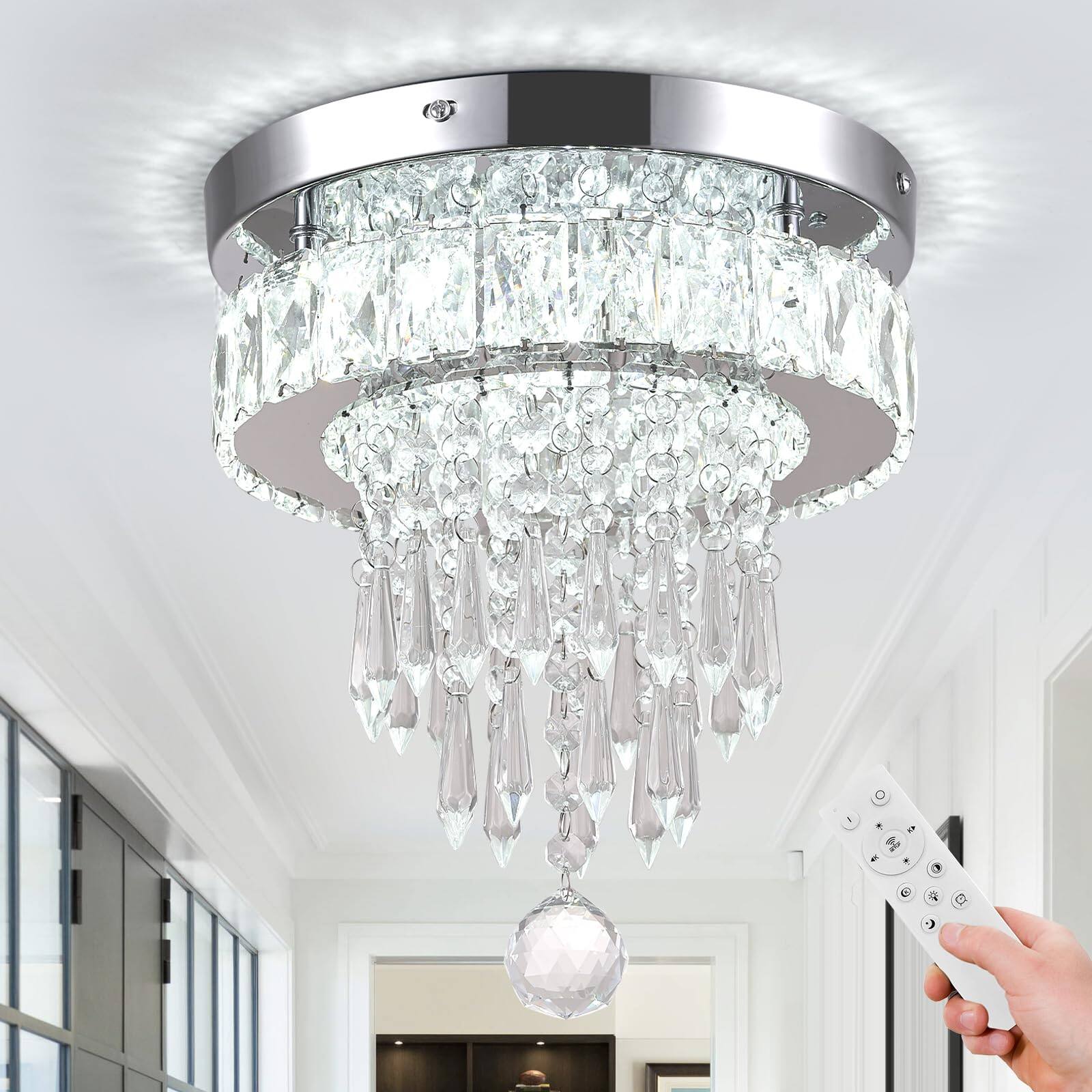 TECH SAFARI Small Flush Mount Led Crystal Chandelier With K Crystals ...