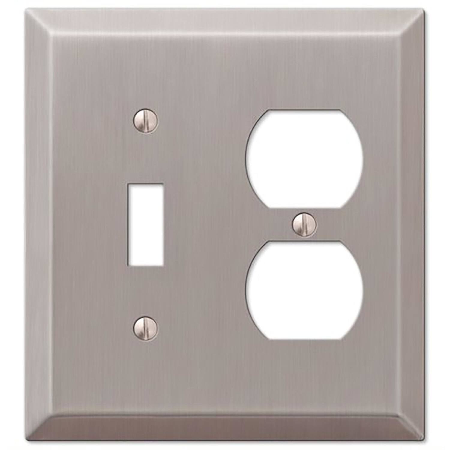 Angle. AMERELLE - Amerelle Century Brushed Nickel 2 gang Stamped Steel Duplex/Toggle Wall Plate 1 pk - Nickel.