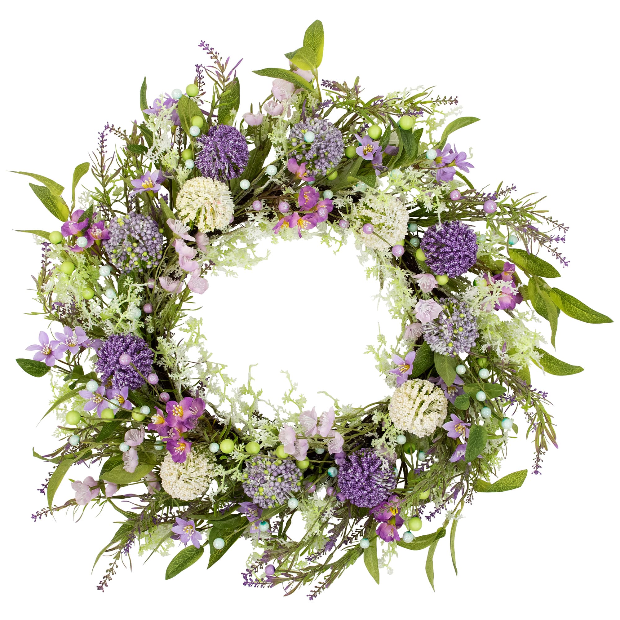 Northlight - Lavender and Allium Spring Wreath - 28" - Purple