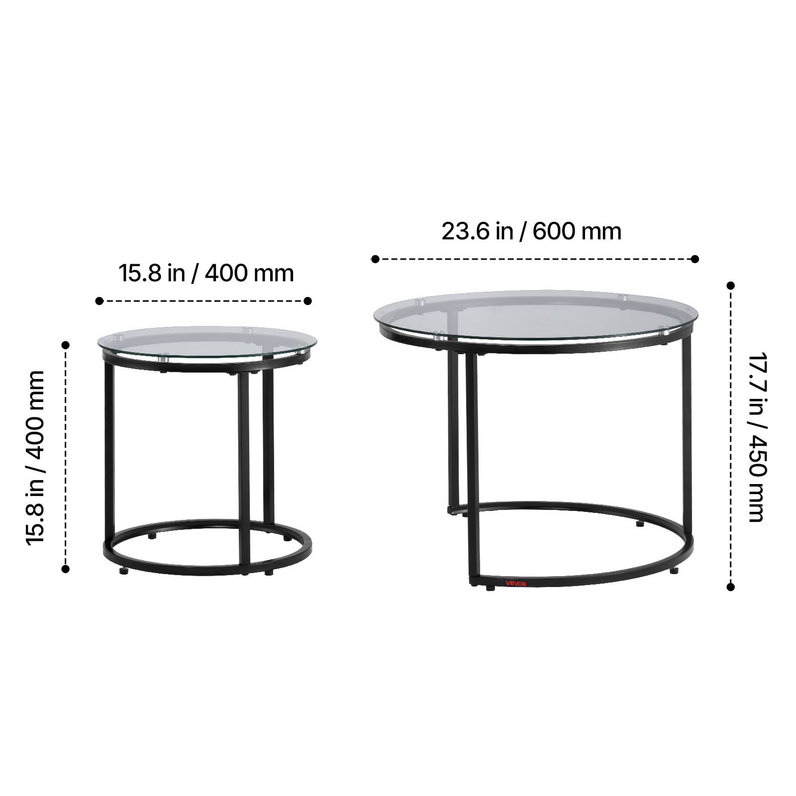 15.8 in / 400 mm, 23.6 in / 600 mm, 17.7 in / 450 mm