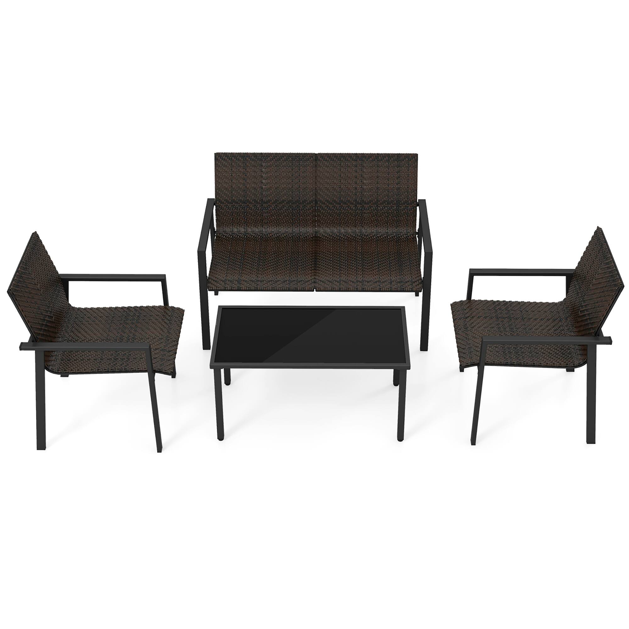 Alt View 9. Gymax - Gymax 4 PCS Patio Furniture Set Heavy Duty Galvanized Metal Frame Wicker Table Mix Brown - Mix Brown.