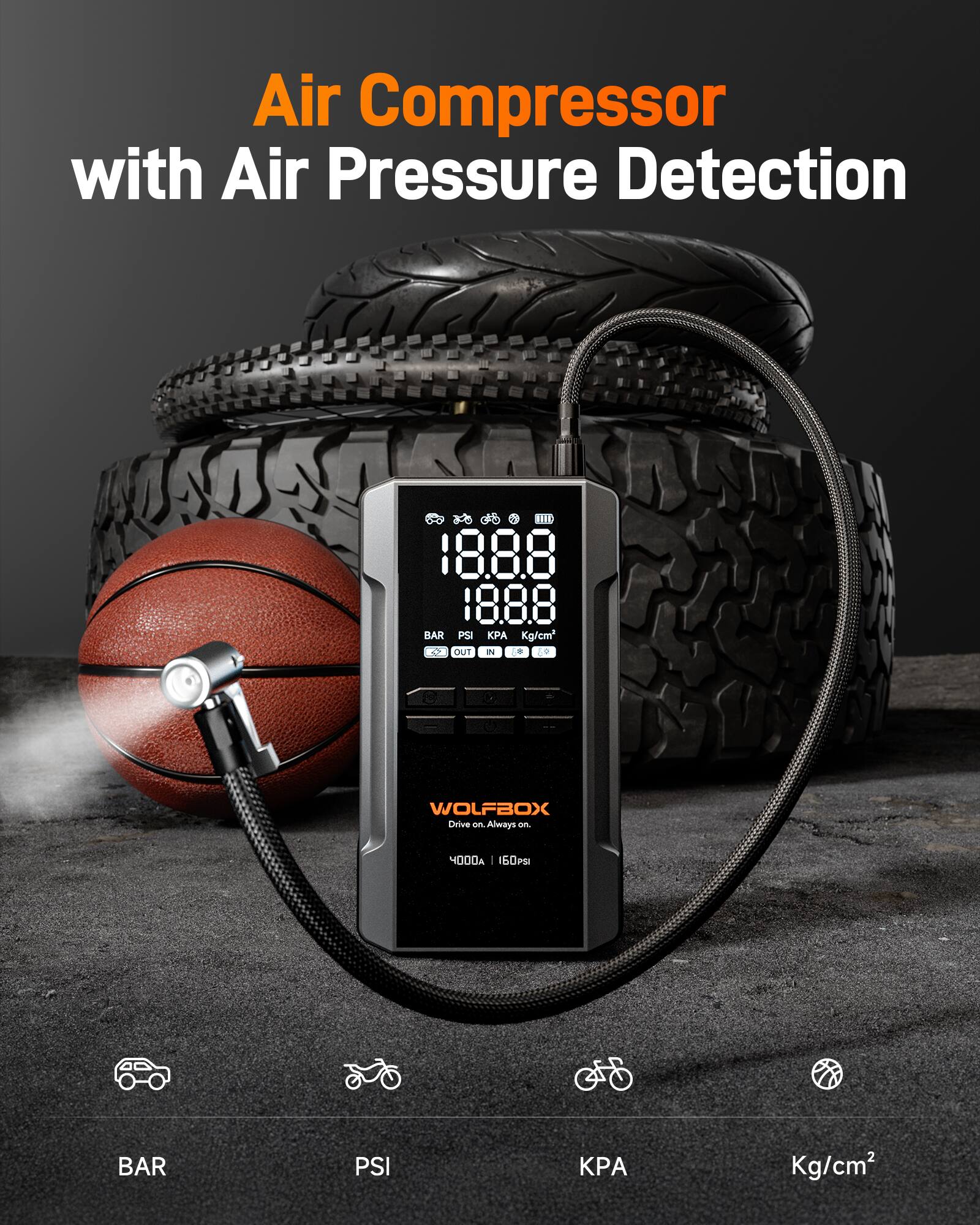 Air Compressor with Air Pressure Detection

TI 1888 BAR PSI Kg/cm²

20 WOLFBOX Drive O Always - YODDA

10PS BAR PSI Kg/cm²
