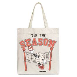 OrnamentallyYou - Tis the Season Volleyball Canvas Tote Bag, Retro Game Day Lightweight Sports Gift Bag - Beige