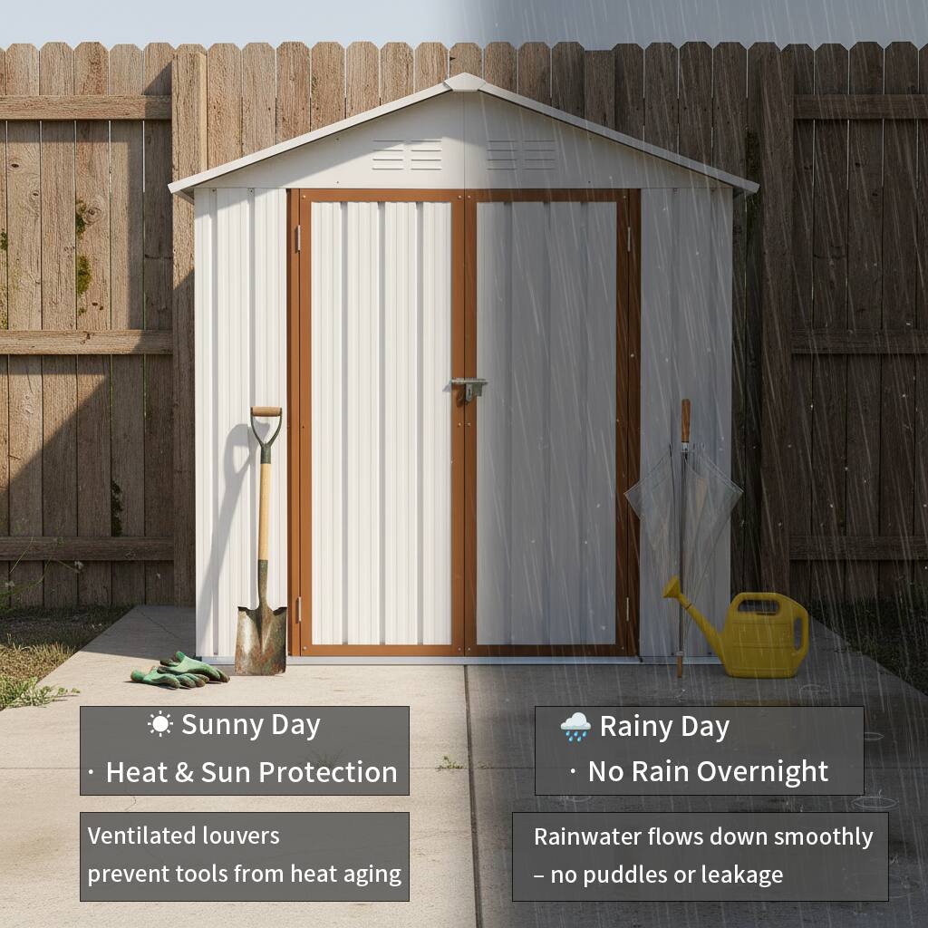 Sunny Day  
- Heat & Sun Protection  
Ventilated louvers prevent tools from heat aging  

Rainy Day  
- No Rain Overnight  
Rainwater flows down smoothly – no puddles or leakage