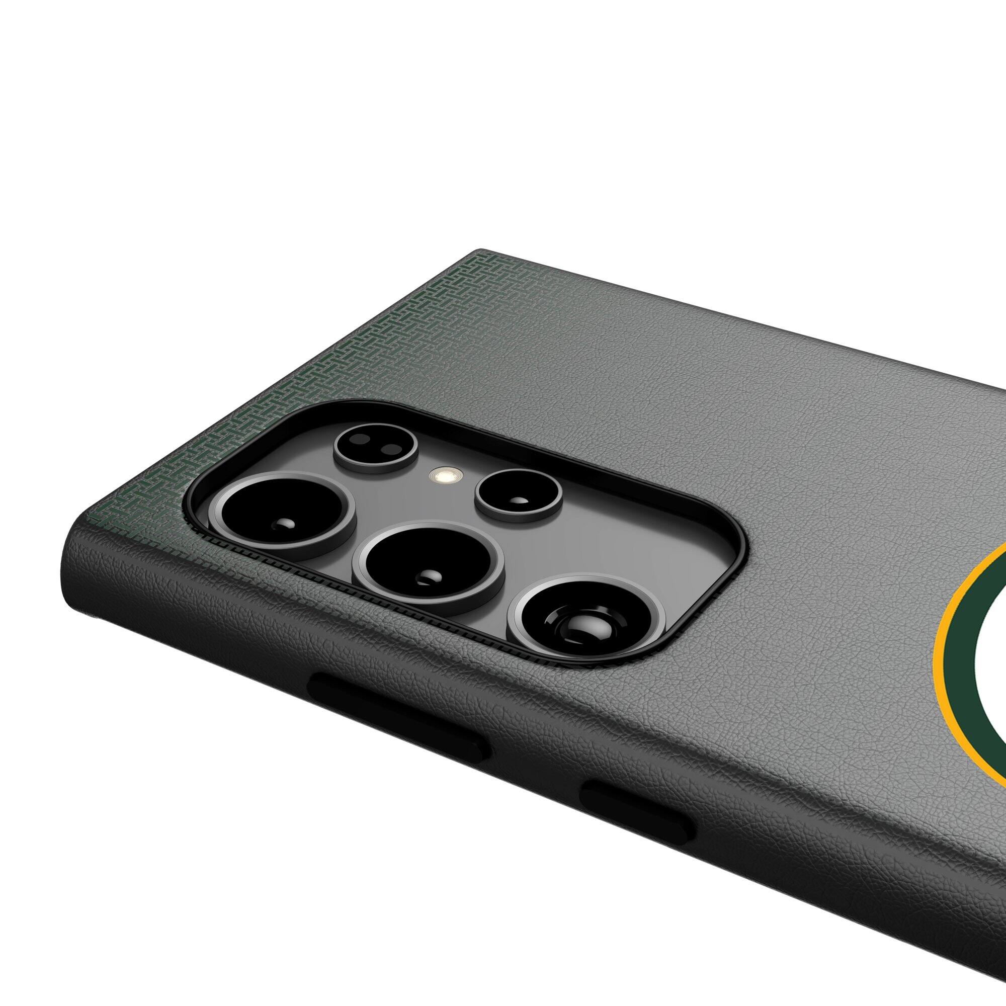Alt View 3. Keyscaper - Green Bay Packers Linen Galaxy Magnetic Bump Case - S25 - Black.