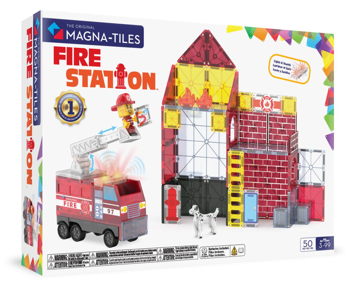 Fire Station 50-Piece Magnetic Construction Set, THE ORIGINAL MAGNA-TILES