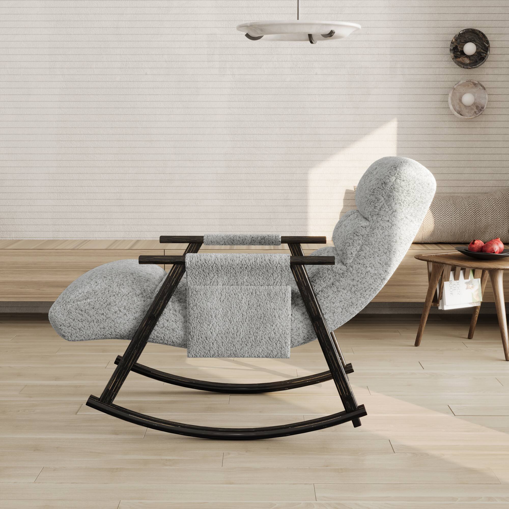 Left. GOODSILO - Adjustable High Back Casual Rocking Chair with Footrest and Side Pockets for Living Room Bedroom or Balcony - Grey.
