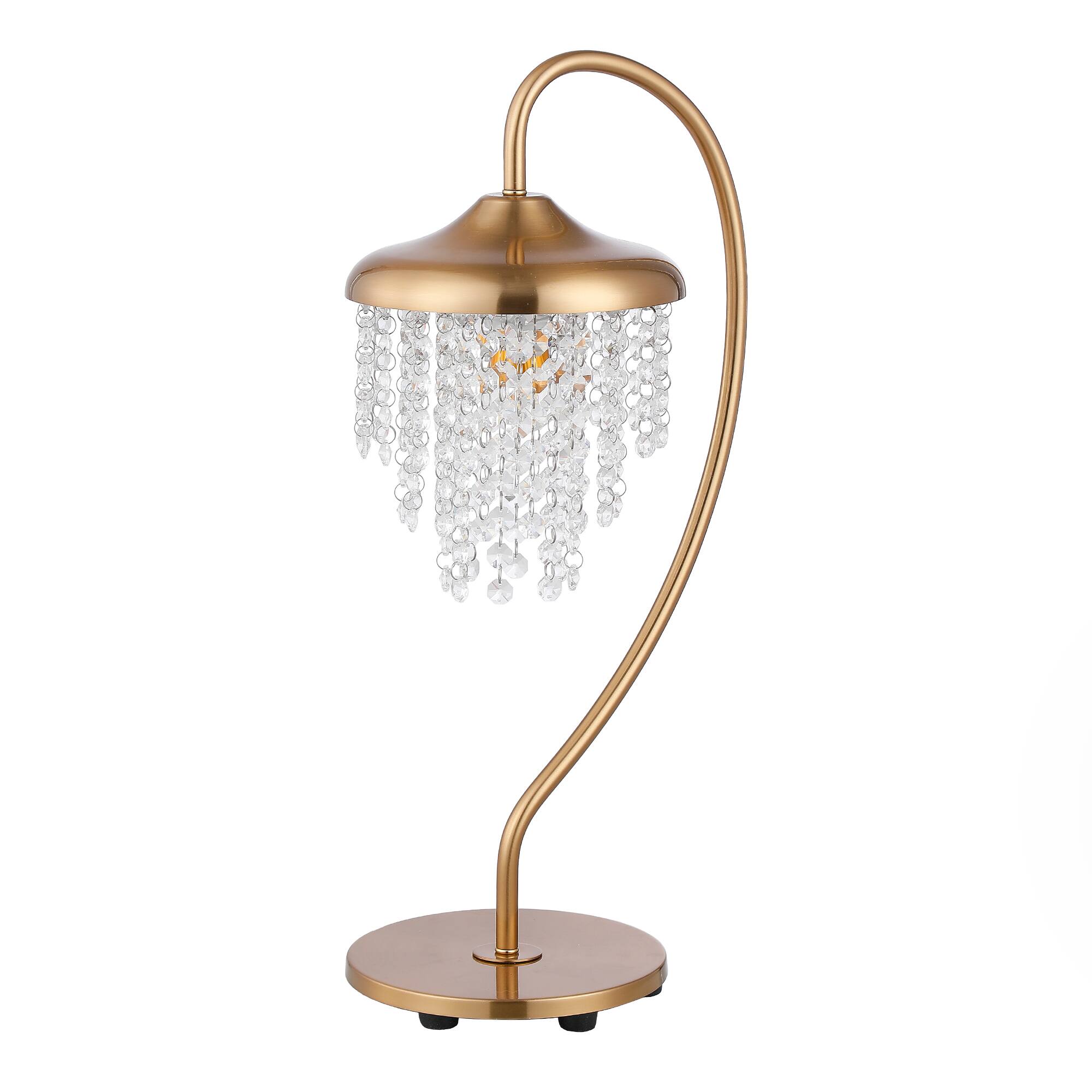 Alt View 2. Parrot Uncle - 21" Modern Arched Table Lamp with Hanging Crystal and Dimmable Switch - Gold.