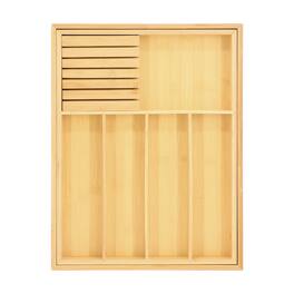 MegaChef - Adjustable Bamboo Drawer Storage and Organization Tray with Removable Knife Block - Brown