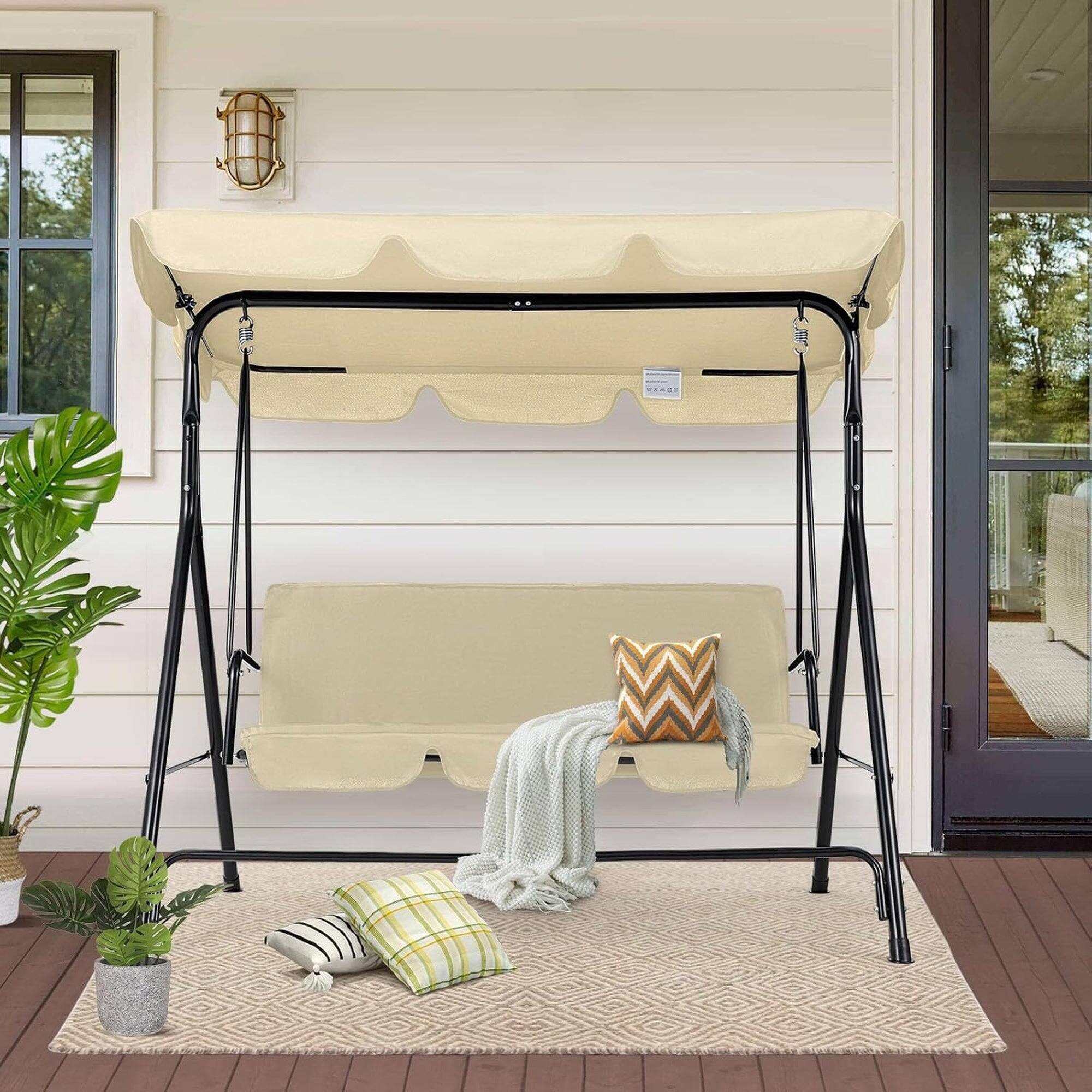 Alt View 3. Boyel Living - 3 Person Metal Patio Swing with Removable Cushion Outdoor Porch Swing Chair - Beige.