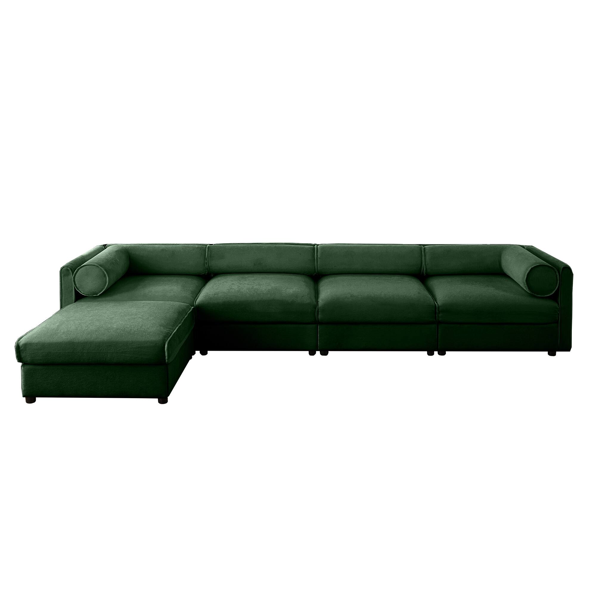 Alt View 9. LOVMOR - 4 Seat Chenille Modular Sectional Couch L Shaped Storage Ottoman Cylindrical Support For Living Room Plush Den - Green.