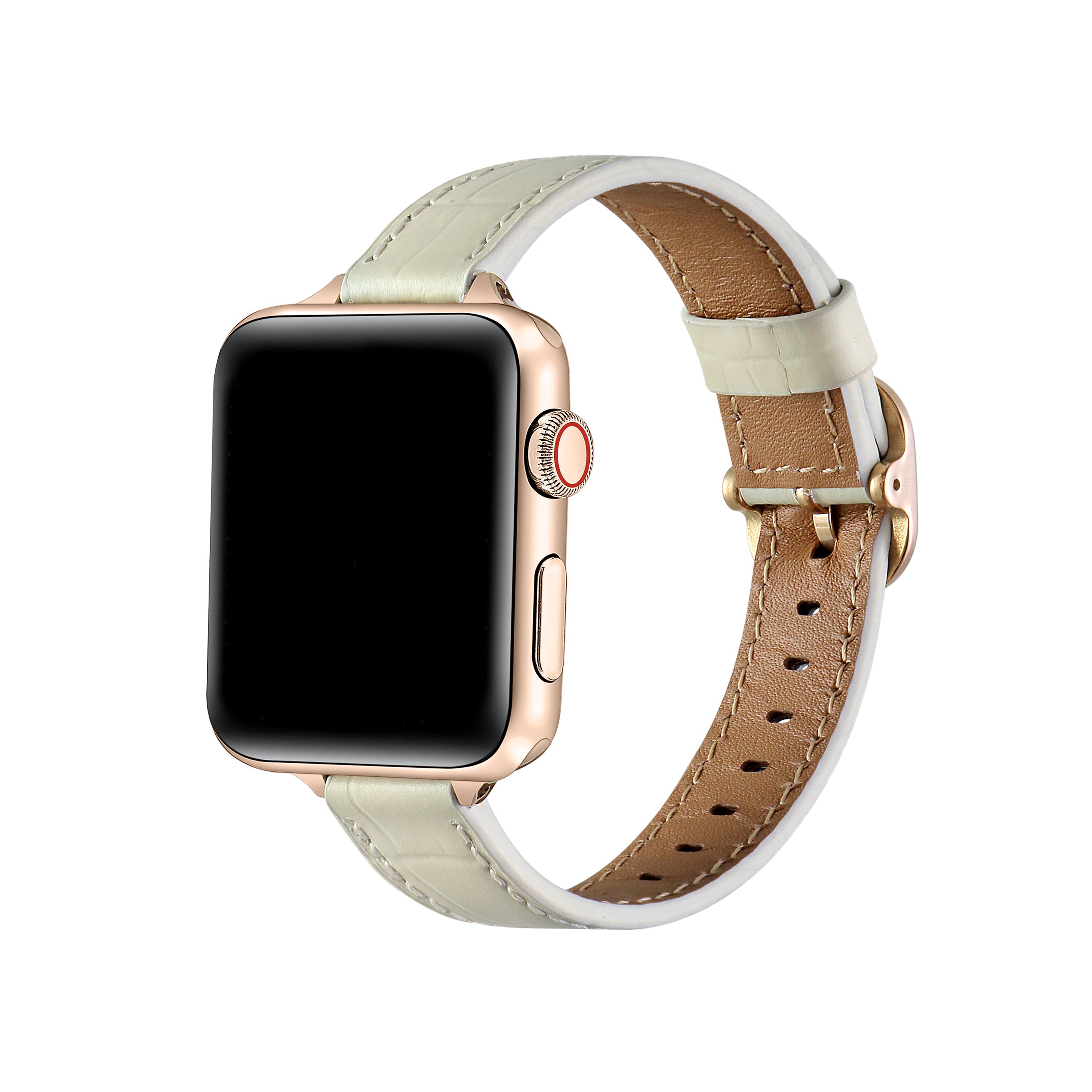 Front. Posh Tech - Carmen Skinny Croc Leather Band for Apple Watch - Cream.