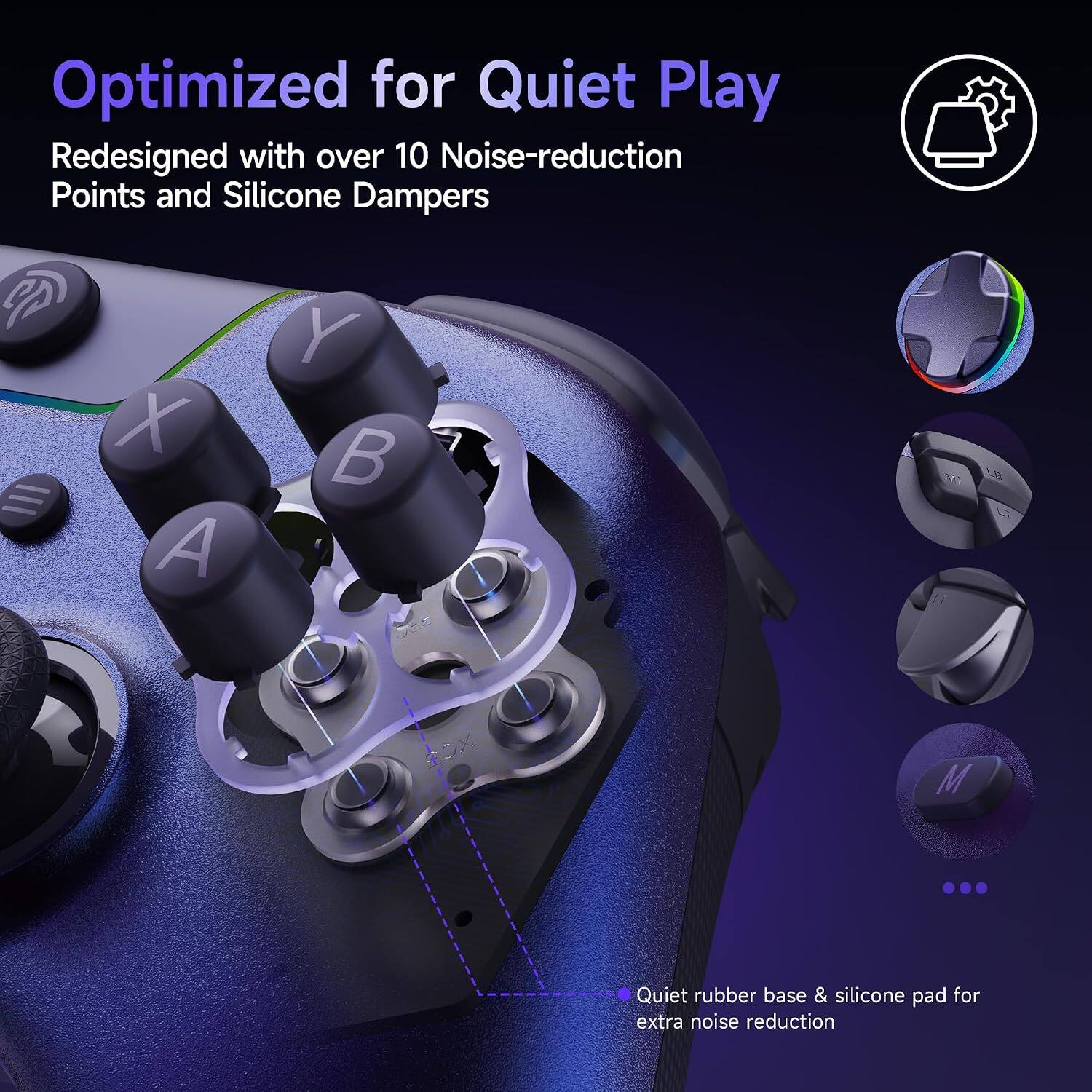Optimized for Quiet Play  
Redesigned with over 10 Noise-reduction Points and Silicone Dampers  

Quiet rubber base & silicone pad for extra noise reduction