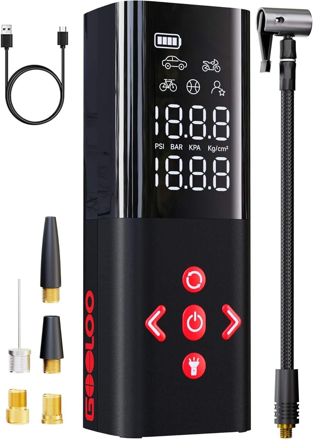 GOOLOO - AP150 Tire Inflator Portable Air Compressor, 150PSI Cordless with Auto-Shutoff, Digital Gauge for Car Motorcycle - RED,BLACK