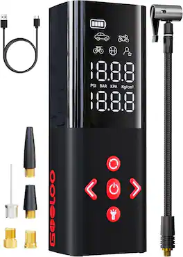 GOOLOO - AP150 Tire Inflator Portable Air Compressor, 150PSI Cordless with Auto-Shutoff, Digital Gauge for Car Motorcycle - RED,BLACK