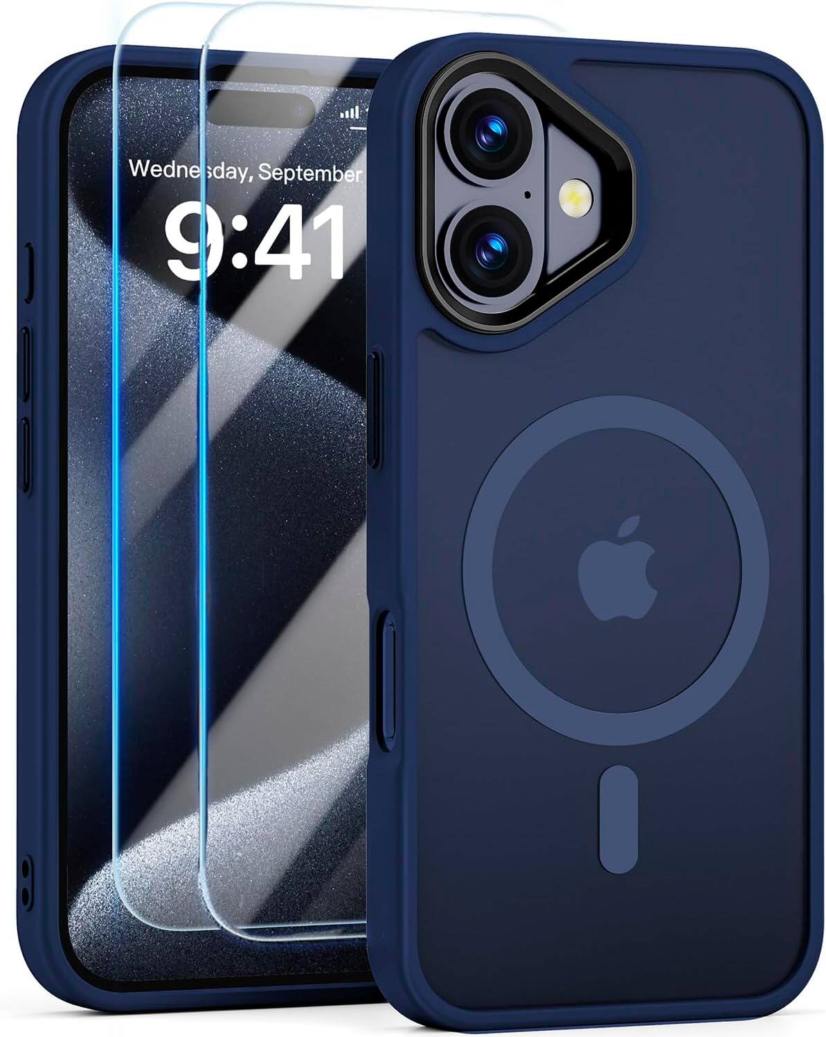 Entronix - iPhone 16 Bundle - Magnetic Translucent Matte Case with 2 Clear Screen Protectors - Navy