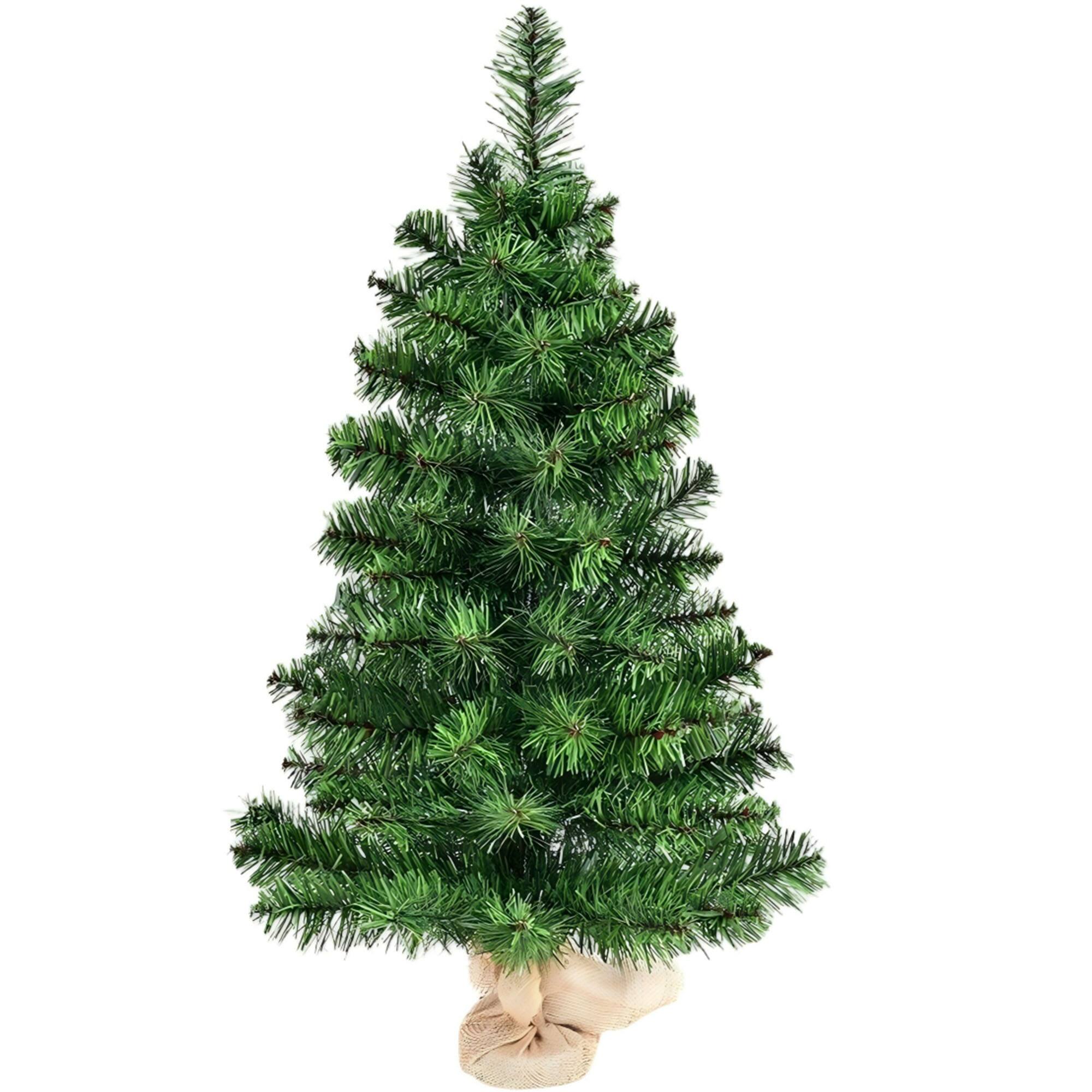Front. Ecooso - 3ft Artificial Christmas Tree Tabletop Unlit with Burlap Base for Compact Holiday Spaces - Green.