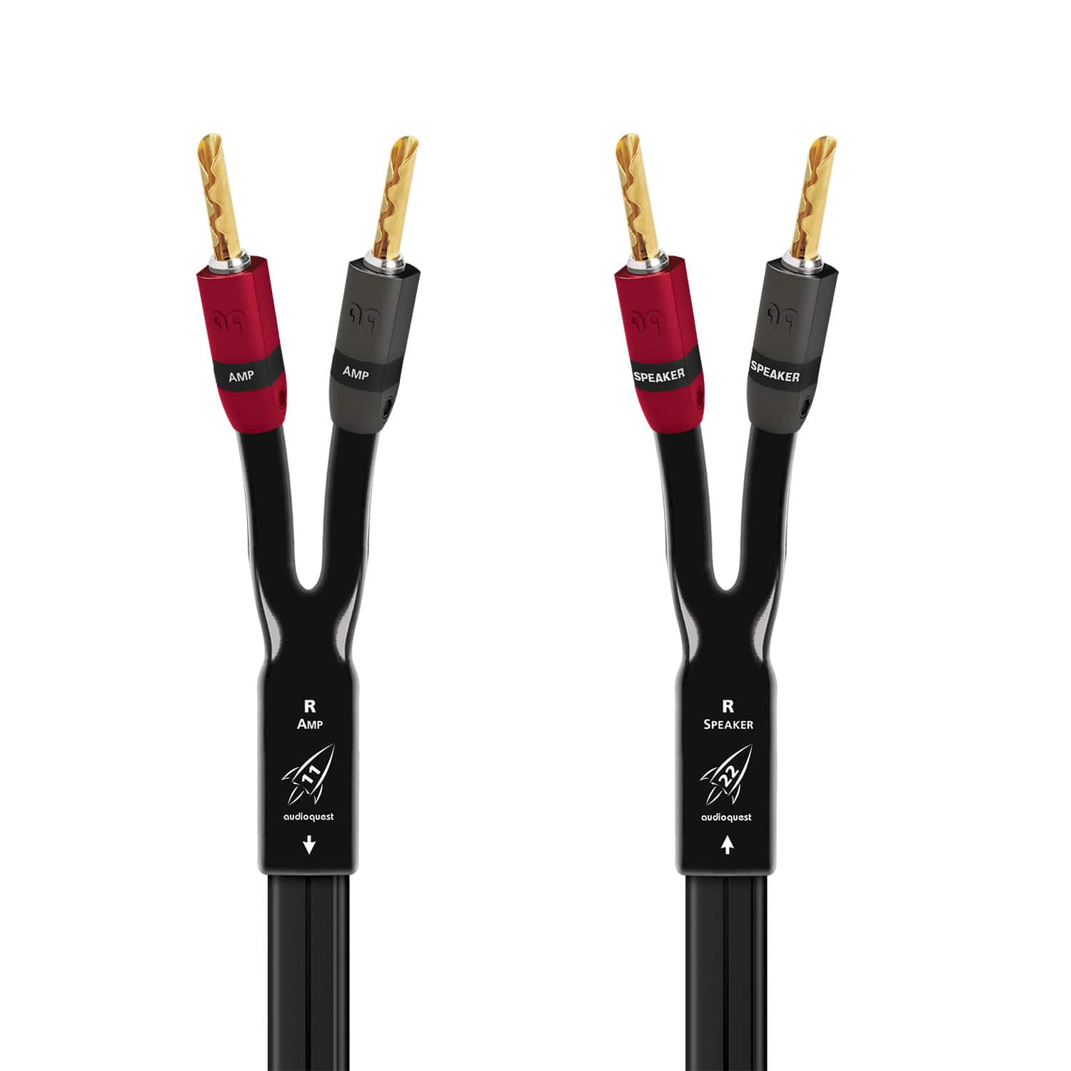 AudioQuest - Rocket 11 8' Speaker Cable with Multi-Spade > Multi-Spade SureGrip 300 Connectors - Black/Gray Stripes - Front_Zoom
