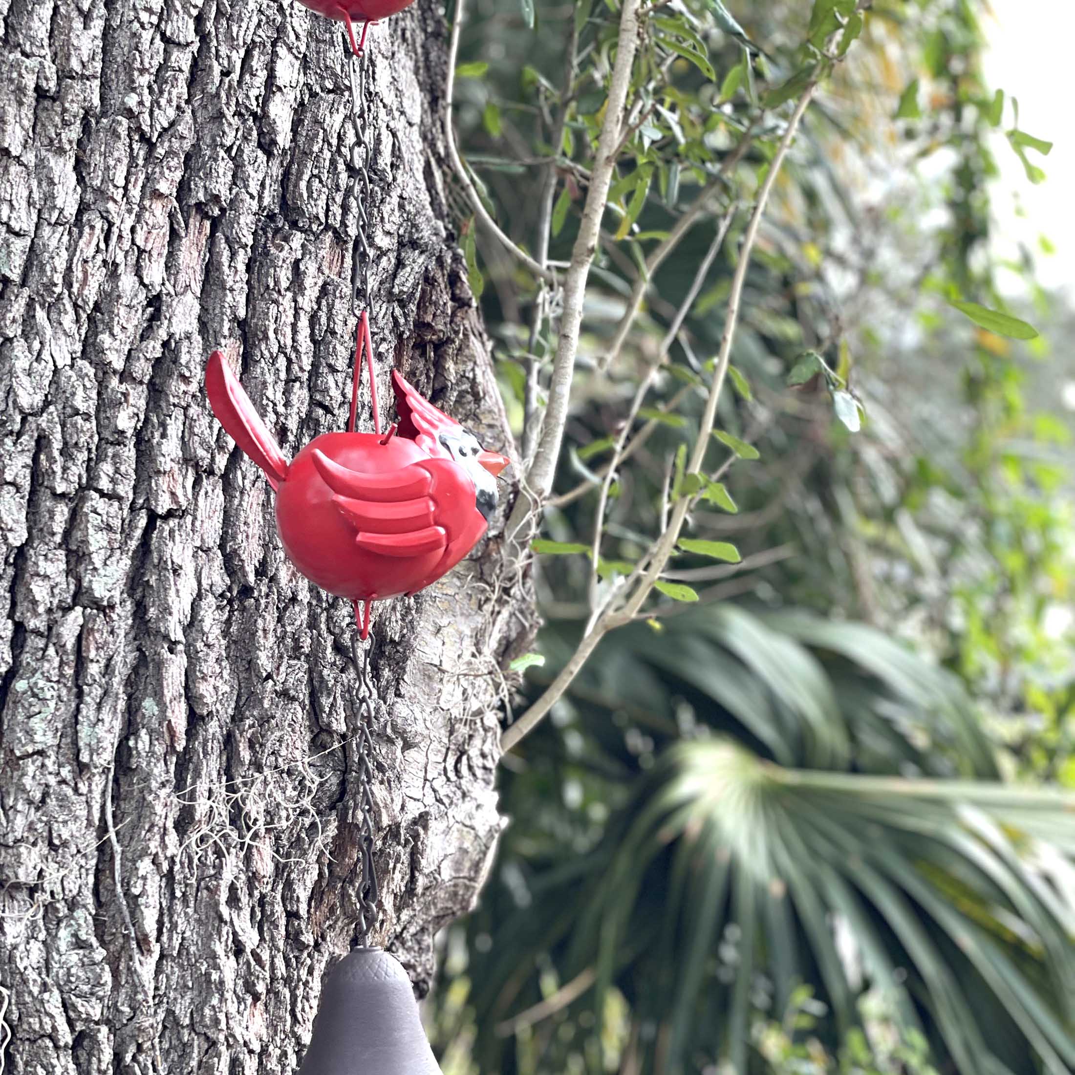 Alt View 4. Things2Die4 - 85-Inch Metal Rain Chain - 7 Red Cardinal Birds - Weighted Bell - Brown Finish - Bright Red.