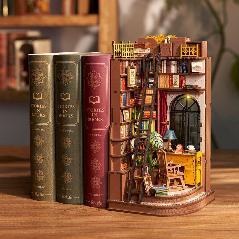 Rolife Book Nook Kit DIY Miniature House Dark Academia Bookshelf Decor ...