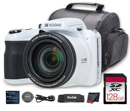 Kodak - PIXPRO AZ425 Digital Camera (White) (AZ425WH) + 128GB Card + Bag + Cloth
