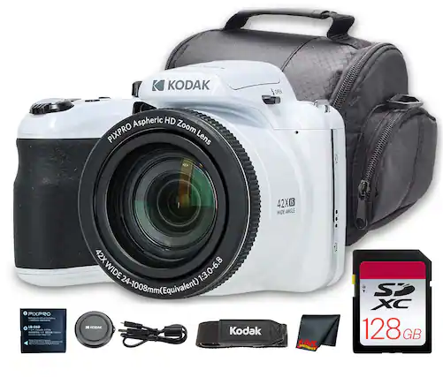 KODAK PIXPRO Aspheric HD Zoom Lens
42X Wide Angle
24-1008mm (Equivalent)
1:3.0-6.8
KODAK
PIXPRO
128 GB SDXC Memory Card