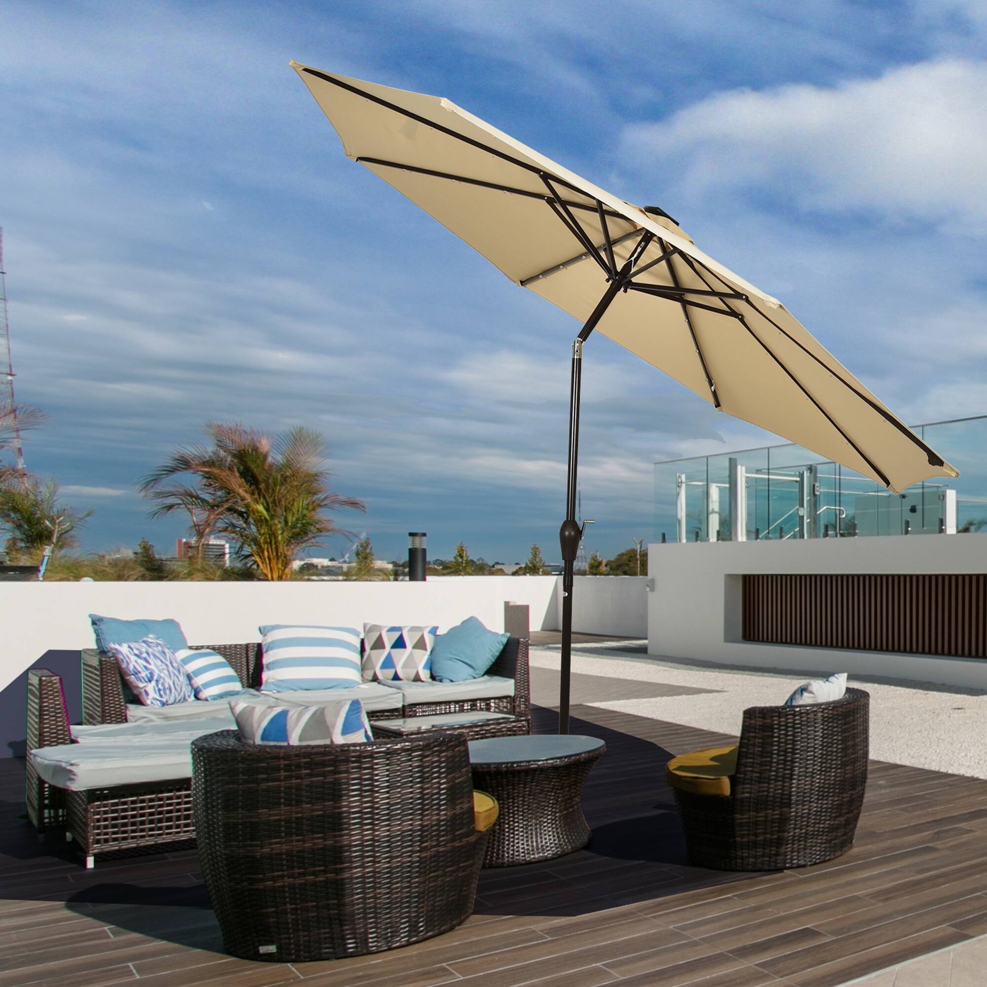 Alt View 5. Gymax - Gymax 10 ft Patio Table Market Umbrella Yard Outdoor w/ Solar LED Lights Beige - Beige.