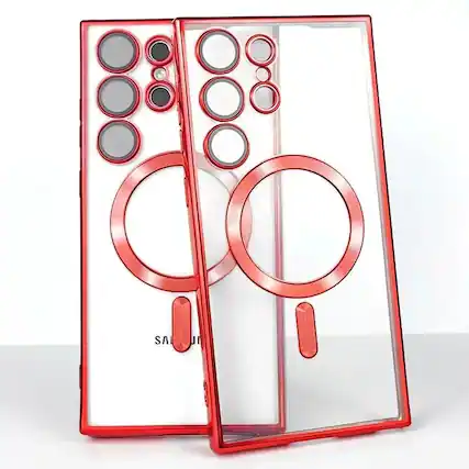 Front. Entronix - Entronix Magnetic Case for Samsung Galaxy S25 Ultra - Clear Back Luxury Glossy Cover - Red.