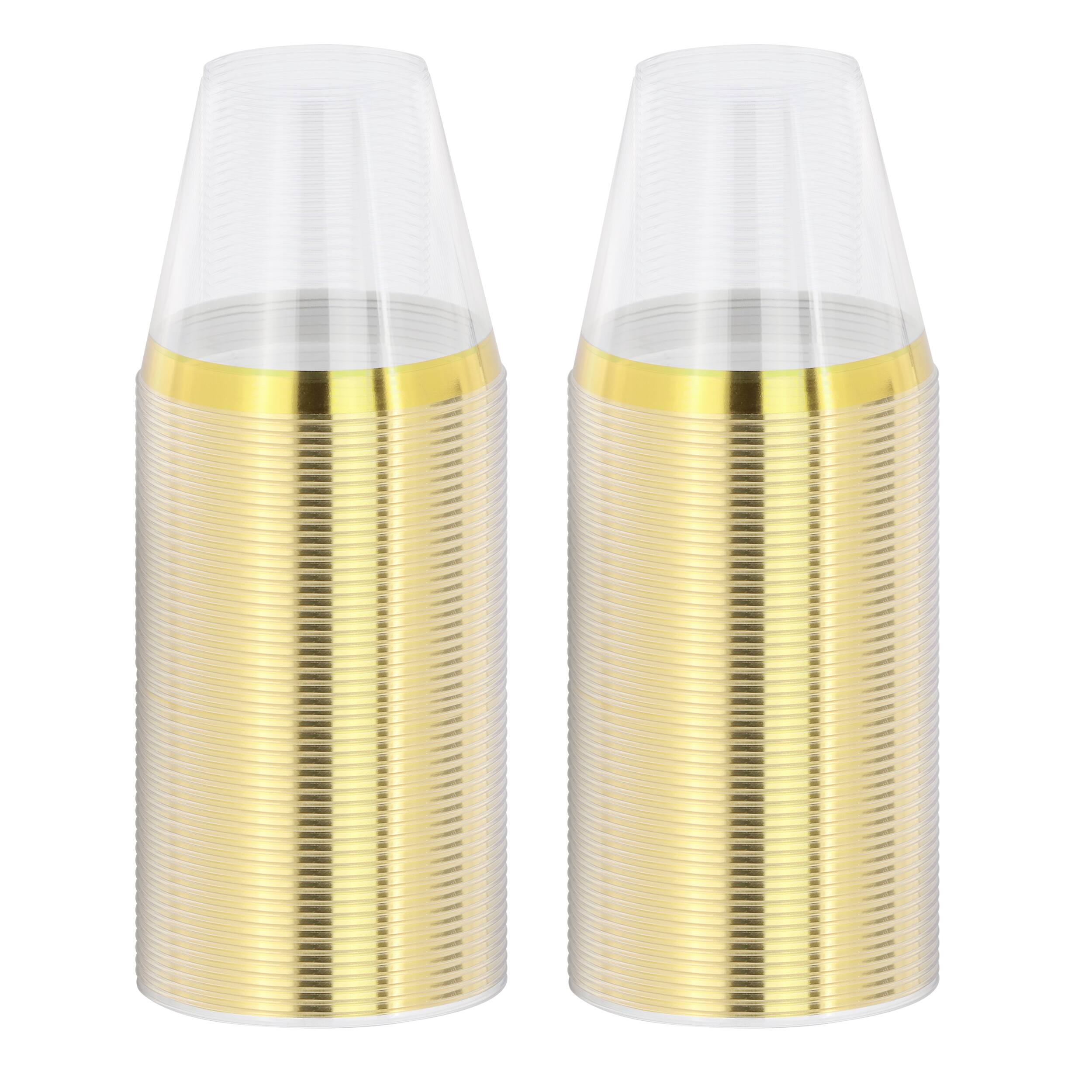 Alt View 2. Elama - Elama 100 Piece 9 Ounce Disposable Plastic Gold Rimmed Party Cup Set - Clear.