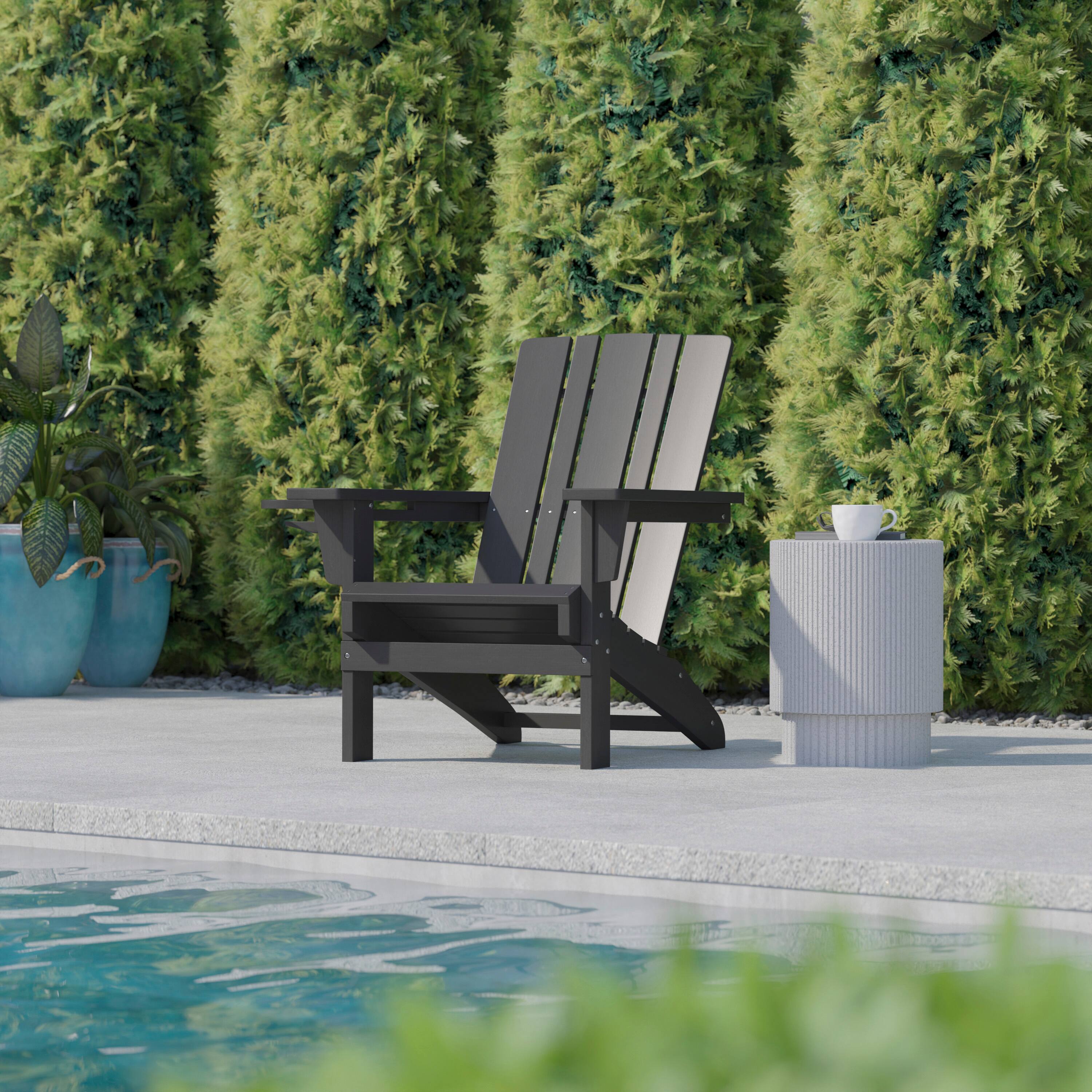 Alt View 2. Flash Furniture - Halifax Adirondack Chair with Cup Holder, Weather Resistant HDPE Adirondack Chair in Gray - Gray.
